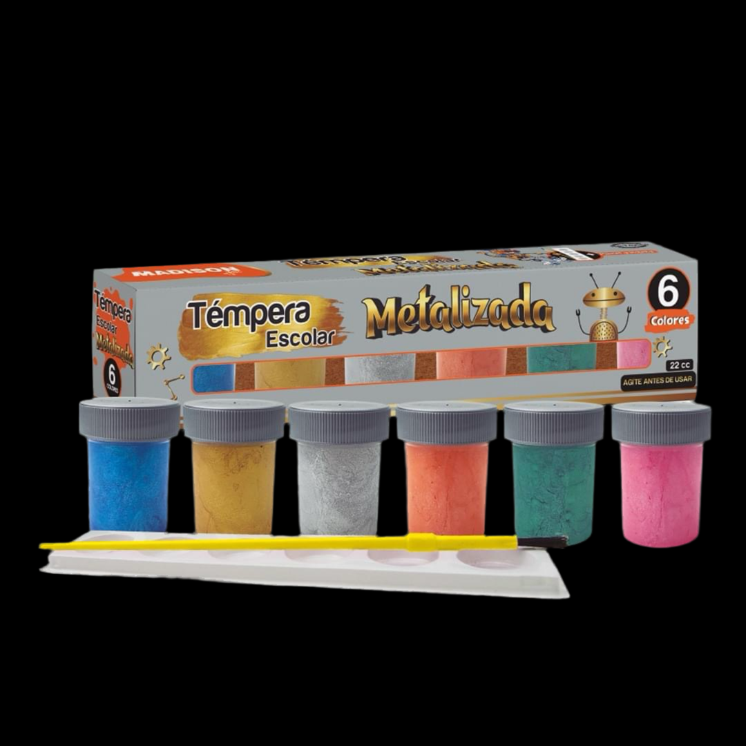 TEMPERA ESCOLAR METALIZADA + PINCEL Y PALETA MADISON