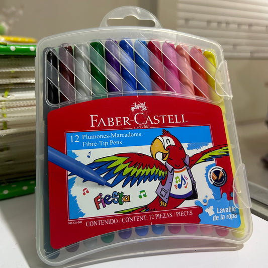 MARCADORES 12 COLORES FABER CASTELL CAJA PLÁSTICA (TINTA CHINA)