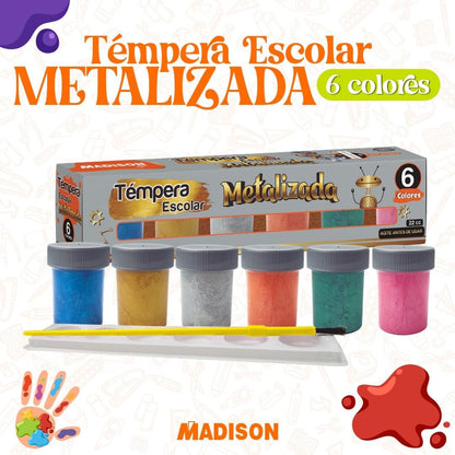 TEMPERA ESCOLAR METALIZADA + PINCEL Y PALETA MADISON